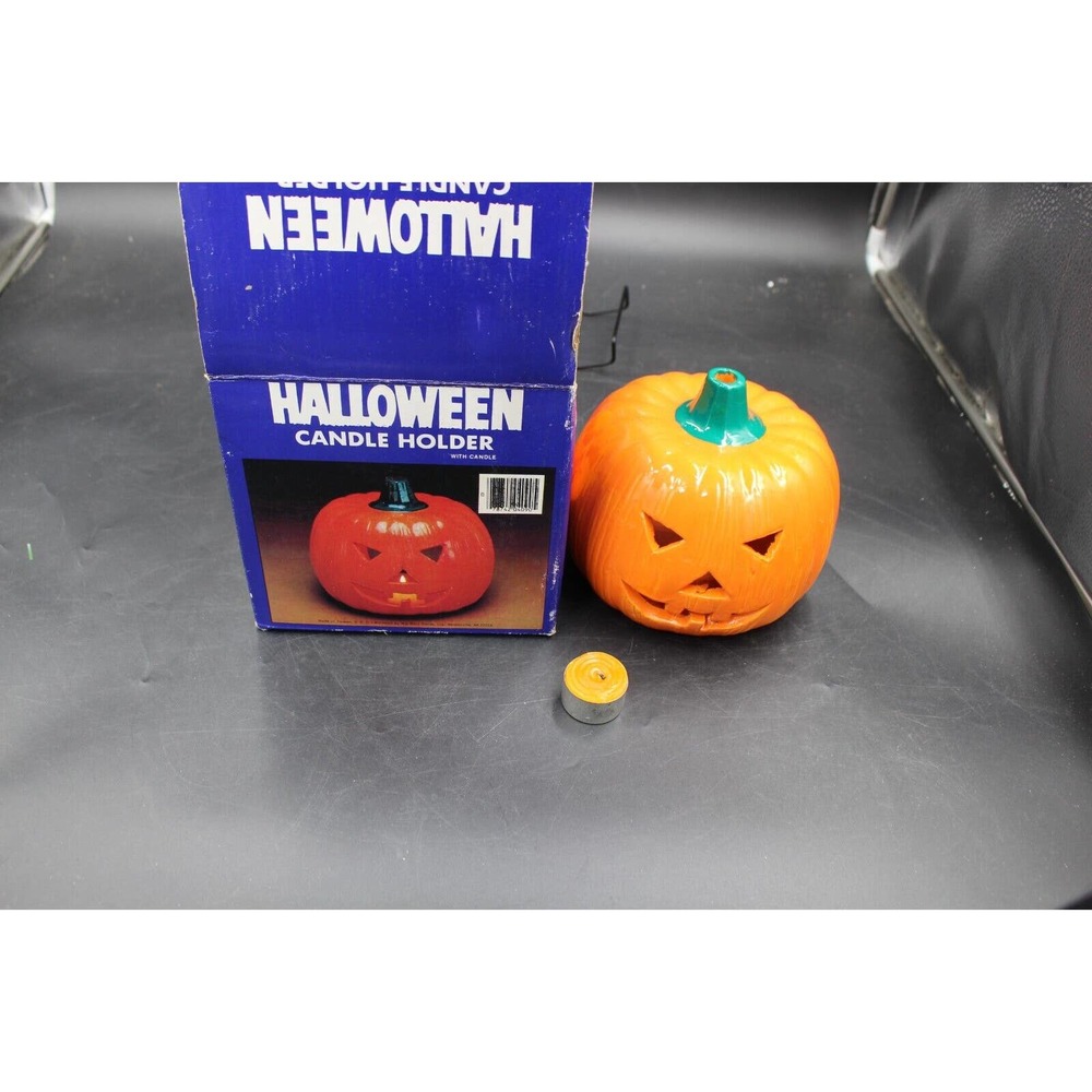 Halloween Earthenware Pumpkin Candle Holder Jack-O-Lantern W Box Walmart